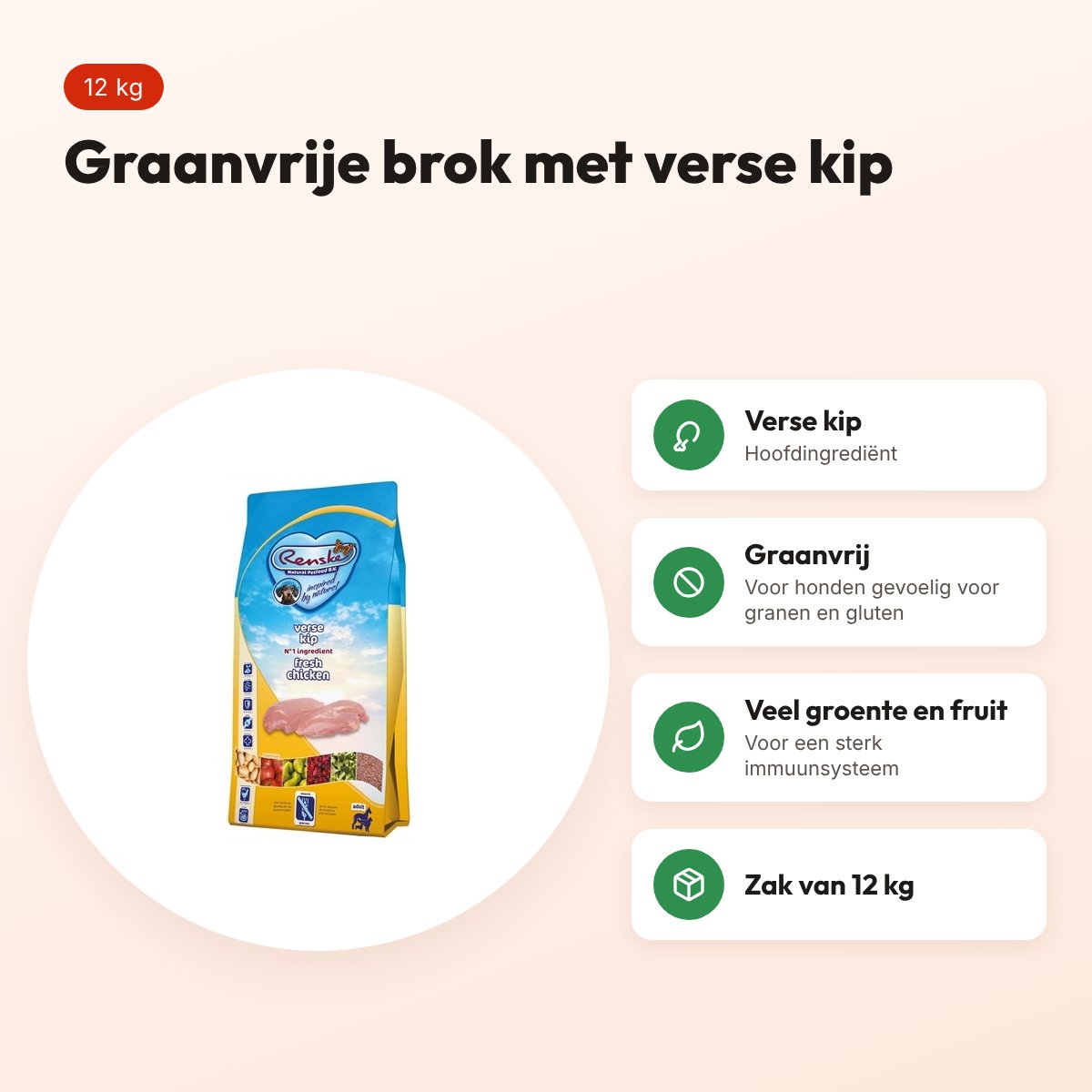 Renske hondenvoer Adult graanvrij verse kip 12 kg – voordelen