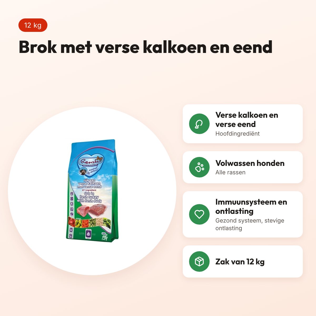 Renske hondenvoer Adult kalkoen en eend 12 kg – voordelen