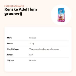 Renske hondenvoer Adult lam graanvrij hypoallergeen 12 kg – productinformatie