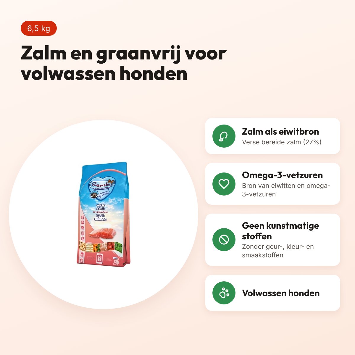Renske hondenvoer Adult zalm graanvrij hypoallergeen 6,5 kg – voordelen