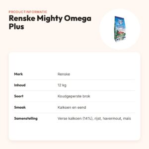 Renske hondenvoer Mighty Omega Plus kalkoen en eend 12 kg – koudgeperst – productinformatie