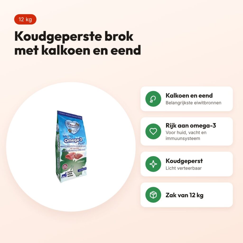 Renske hondenvoer Mighty Omega Plus kalkoen en eend 12 kg – koudgeperst – voordelen
