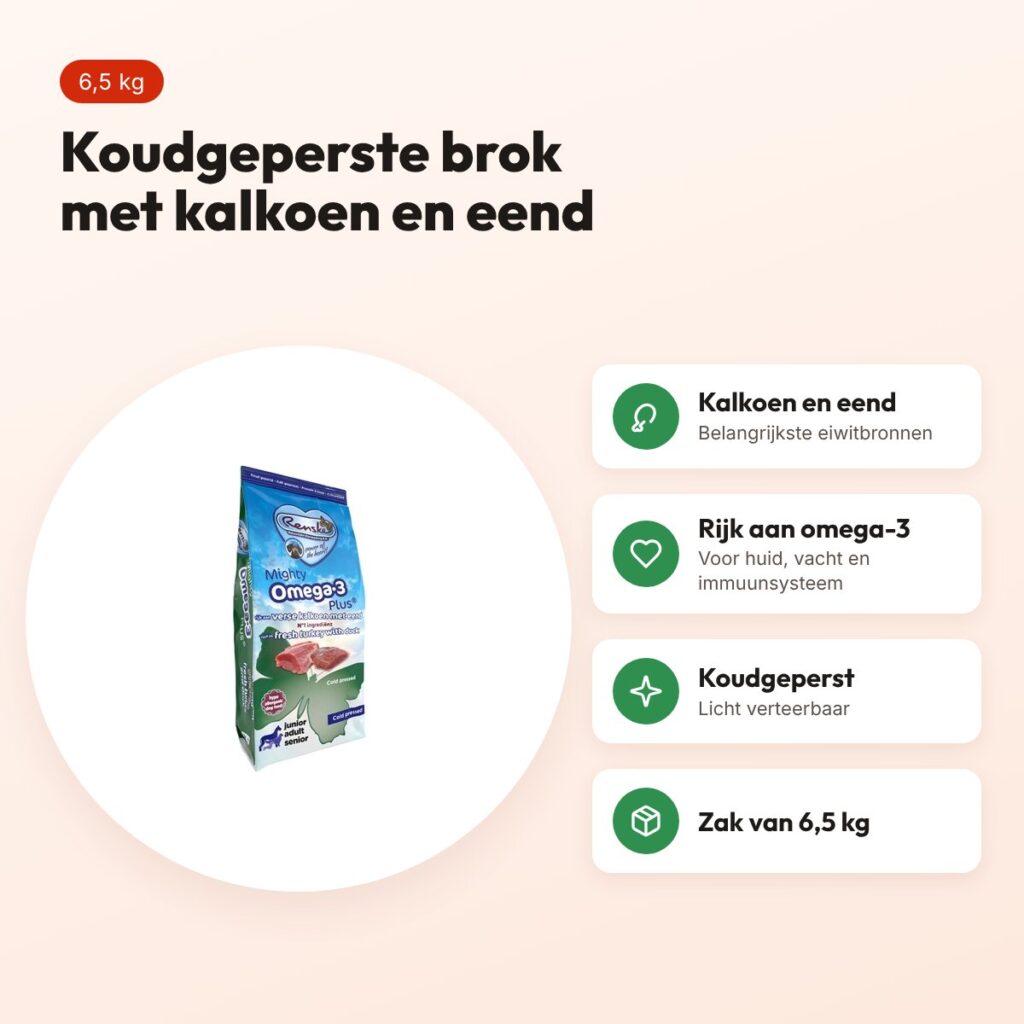 Renske hondenvoer Mighty Omega Plus kalkoen en eend 6,5 kg – koudgeperst – voordelen