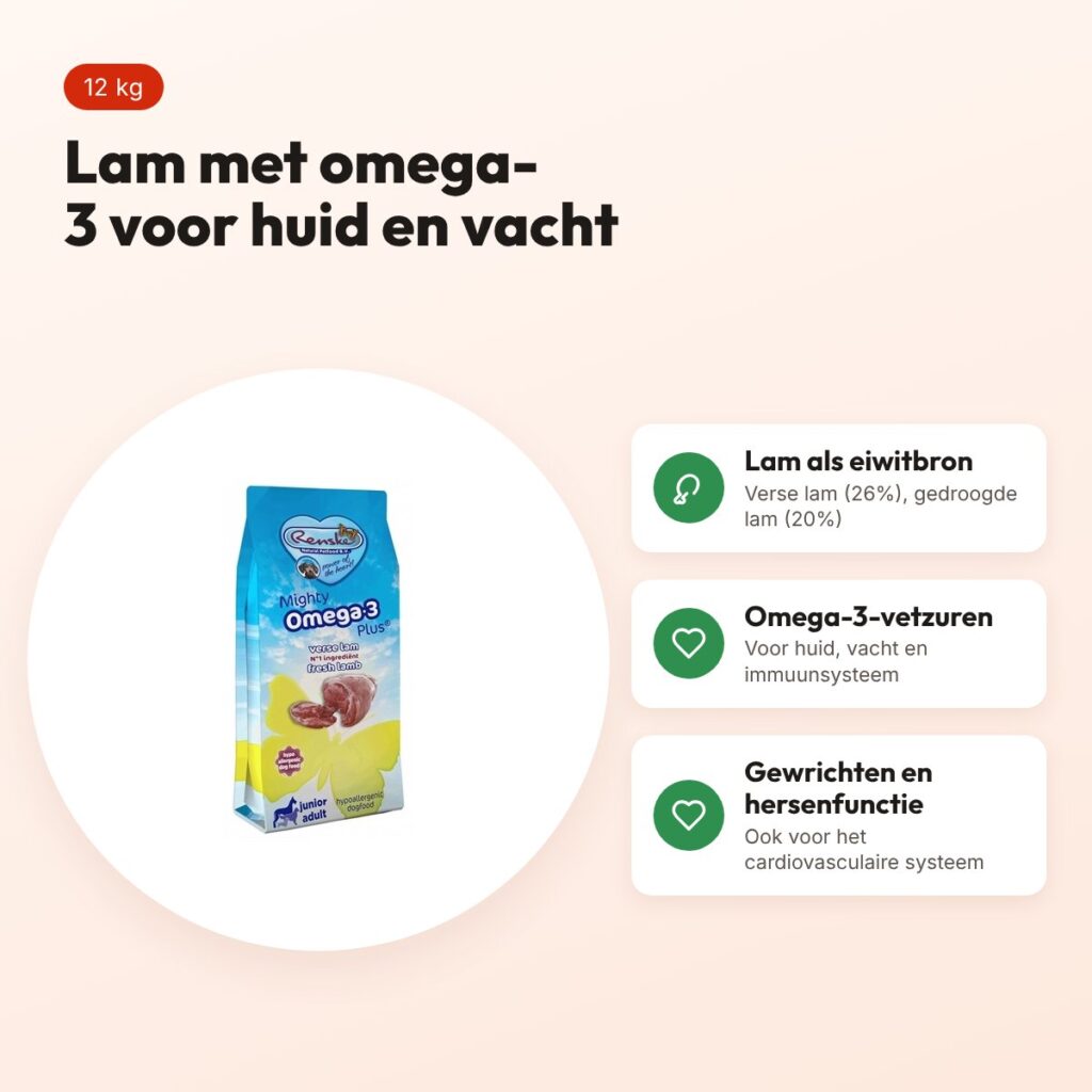 Renske hondenvoer Mighty Omega Plus lam hypoallergeen 12 kg – voordelen