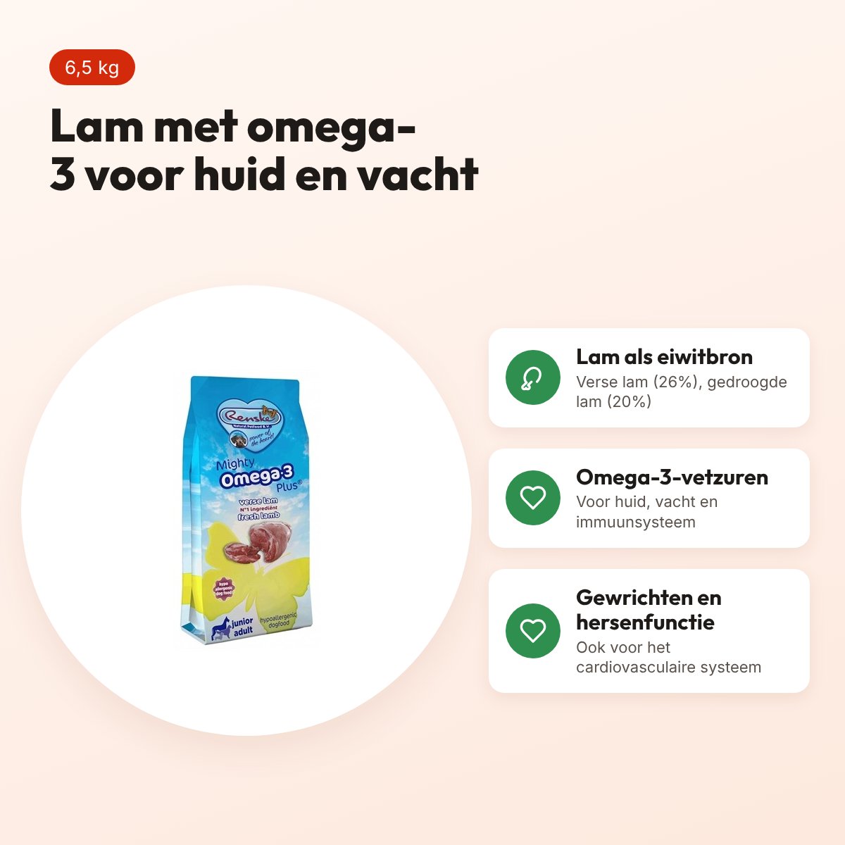 Renske hondenvoer Mighty Omega Plus lam hypoallergeen 6,5 kg – voordelen