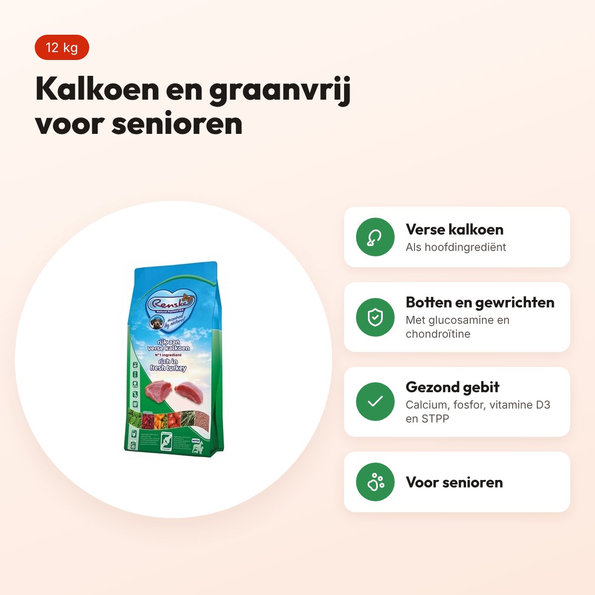 Renske hondenvoer Senior kalkoen graanvrij 12 kg – voordelen