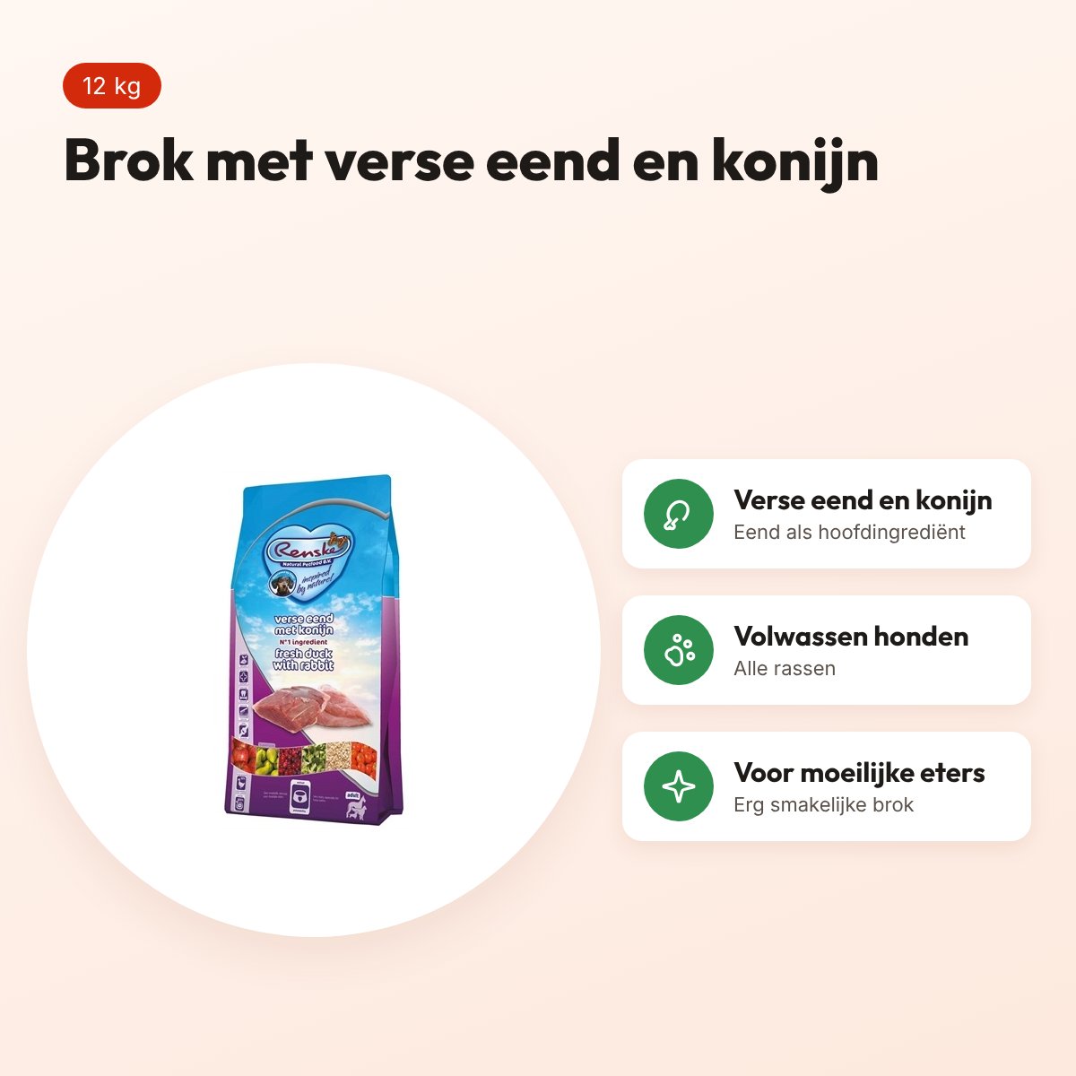 Renske hondenvoer Super Premium Adult Eend/Konijn 12 kg – voordelen