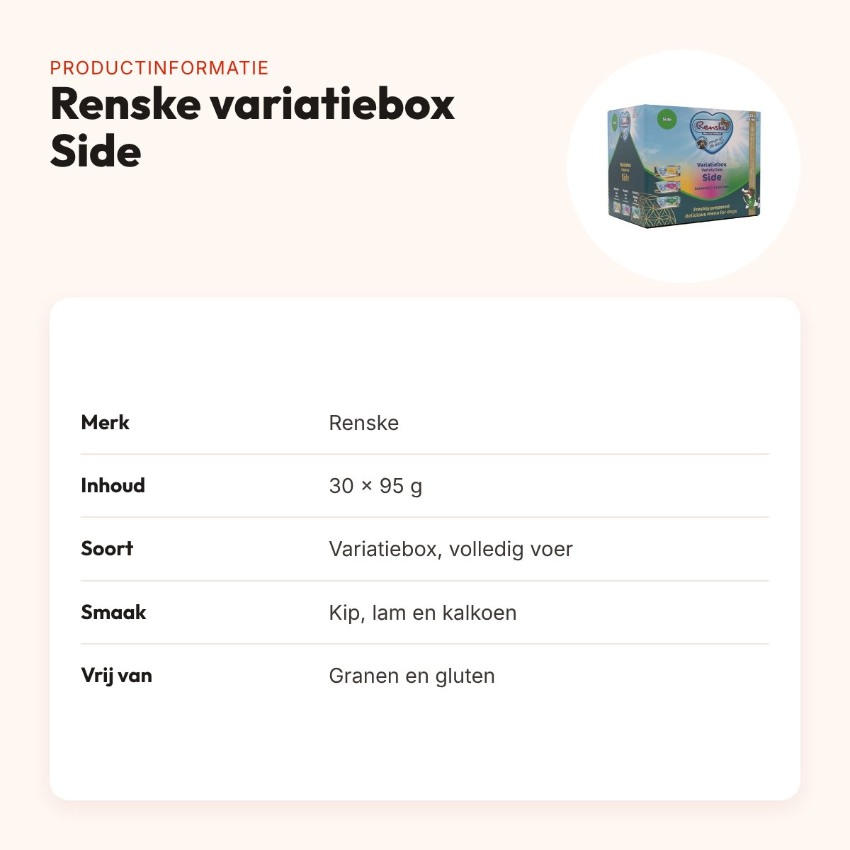 Renske hondenvoer variatiebox Side kip, lam, kalkoen 30 x 95 g – graanvrij – productinformatie