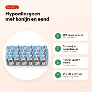 Renske hondenvoer vers bereide maaltijd konijn en eend 24 x 185 g – voordelen