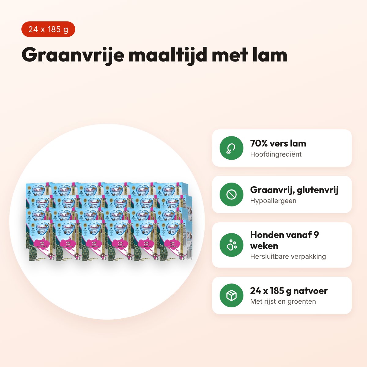 Renske hondenvoer vers bereide maaltijd lam 24 x 185 g – graanvrij – voordelen