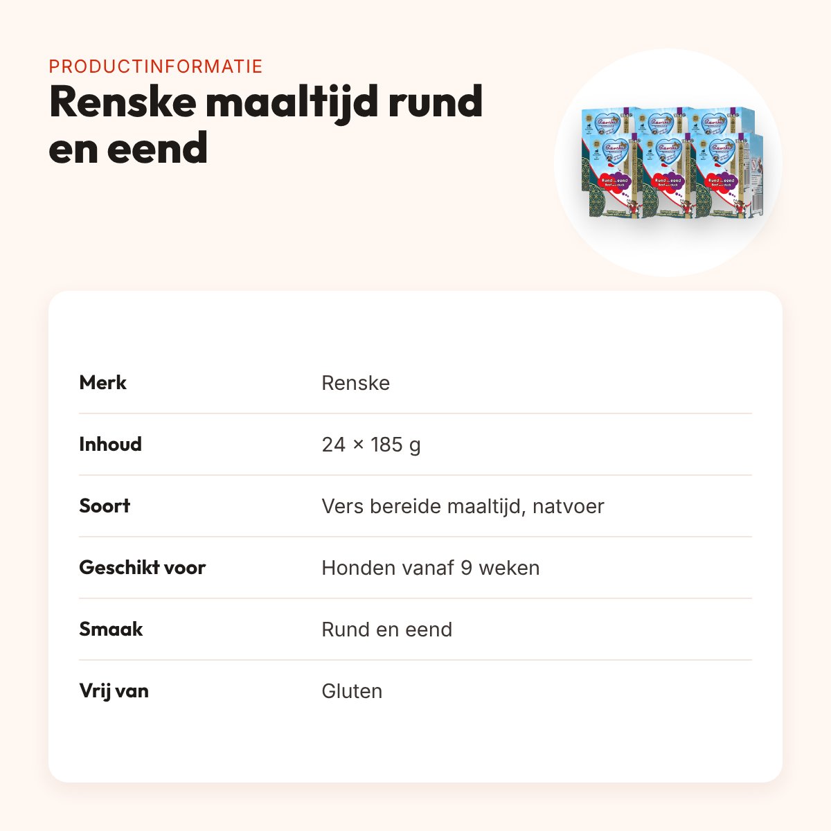 Renske hondenvoer vers bereide maaltijd rund en eend 24 x 185 g – productinformatie