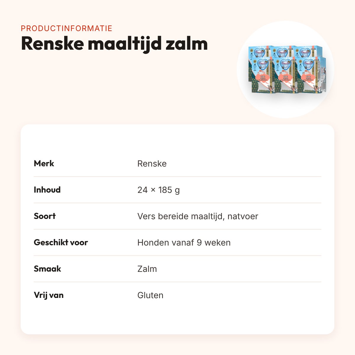 Renske hondenvoer vers bereide maaltijd zalm 24 x 185 g – glutenvrij – productinformatie