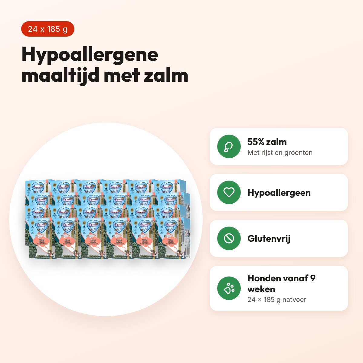 Renske hondenvoer vers bereide maaltijd zalm 24 x 185 g – glutenvrij – voordelen