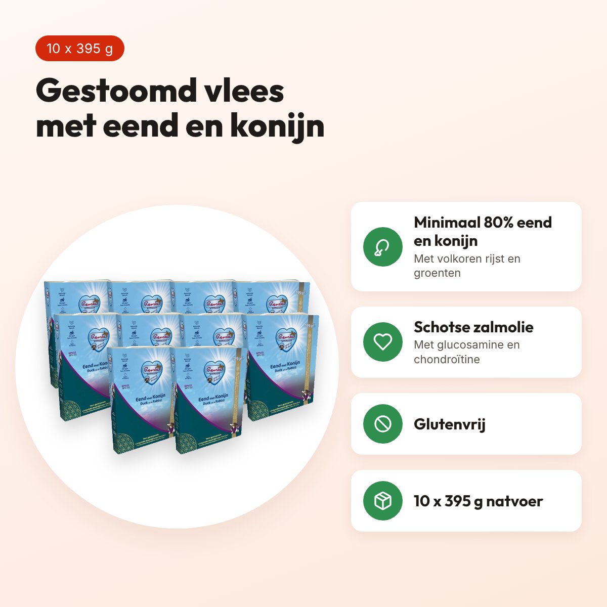 Renske hondenvoer vers vlees eend en konijn 10 x 395 g – glutenvrij – voordelen