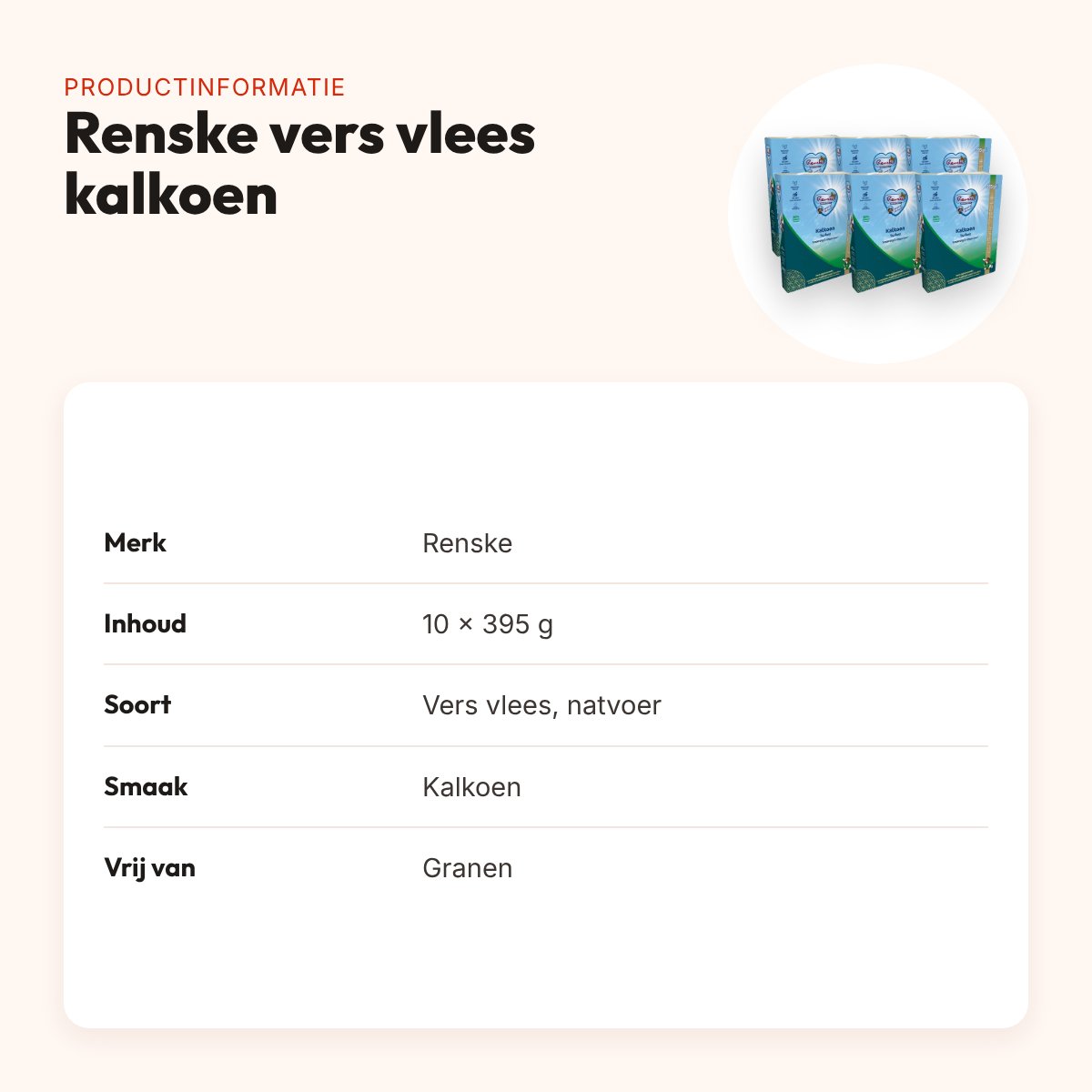 Renske hondenvoer vers vlees kalkoen 10 x 395 g – graanvrij – productinformatie