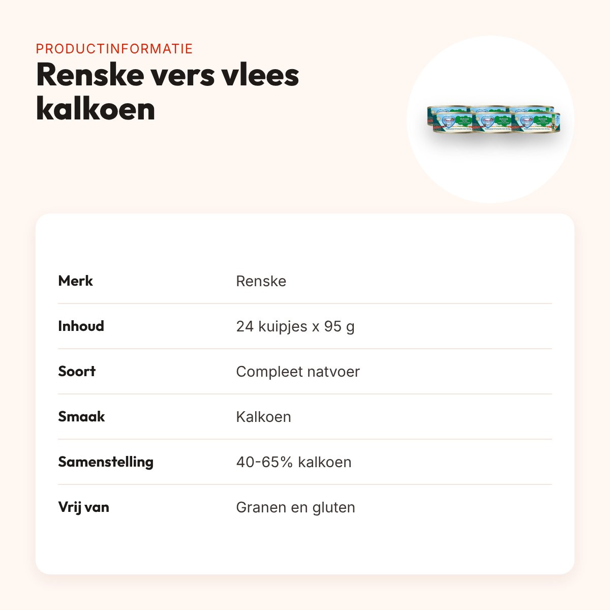 Renske hondenvoer vers vlees kalkoen 24 x 95 g – graanvrij – productinformatie