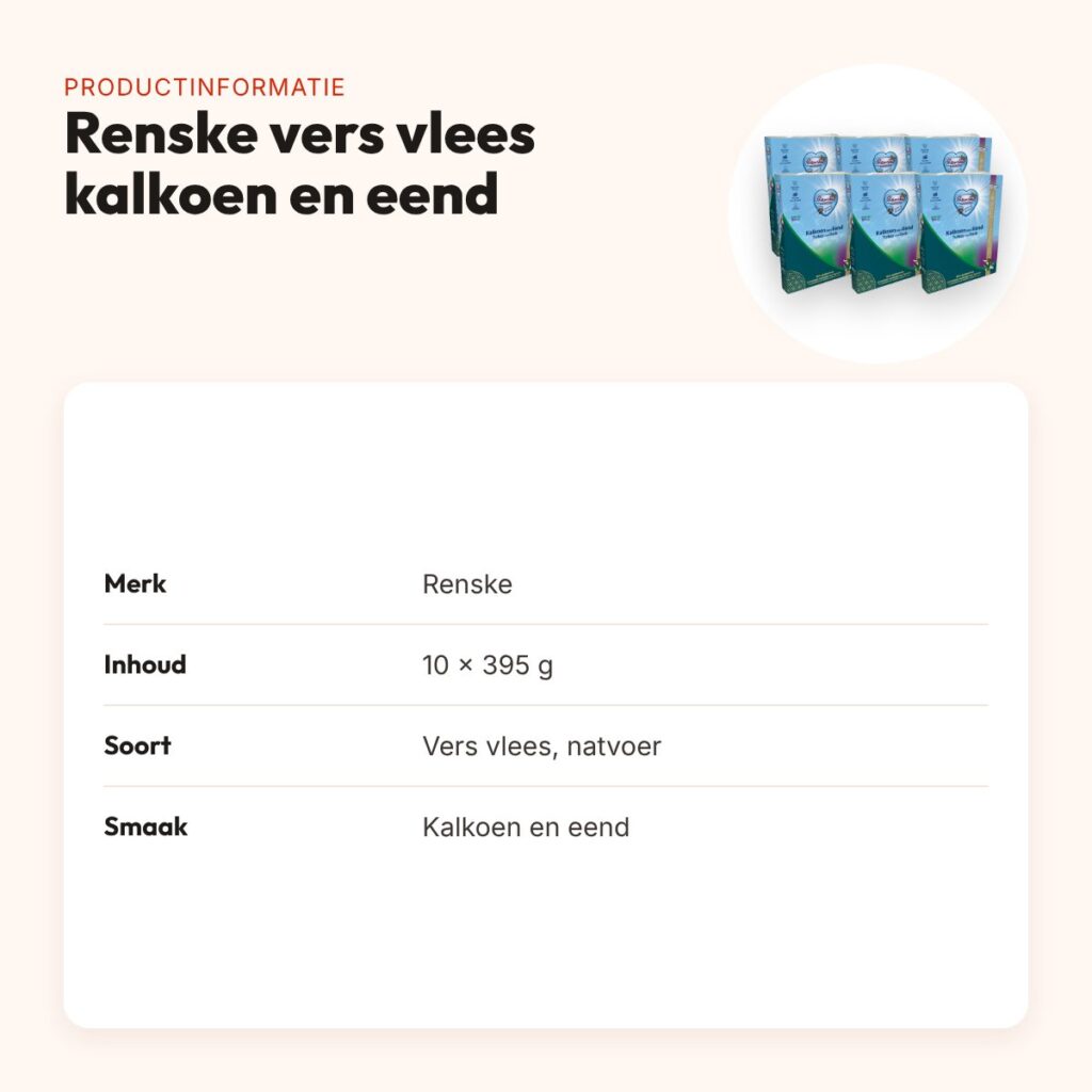 Renske hondenvoer vers vlees kalkoen en eend 10 x 395 g – productinformatie