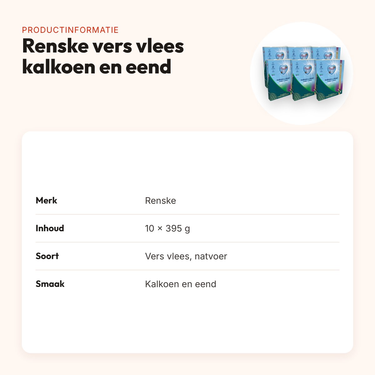 Renske hondenvoer vers vlees kalkoen en eend 10 x 395 g – productinformatie