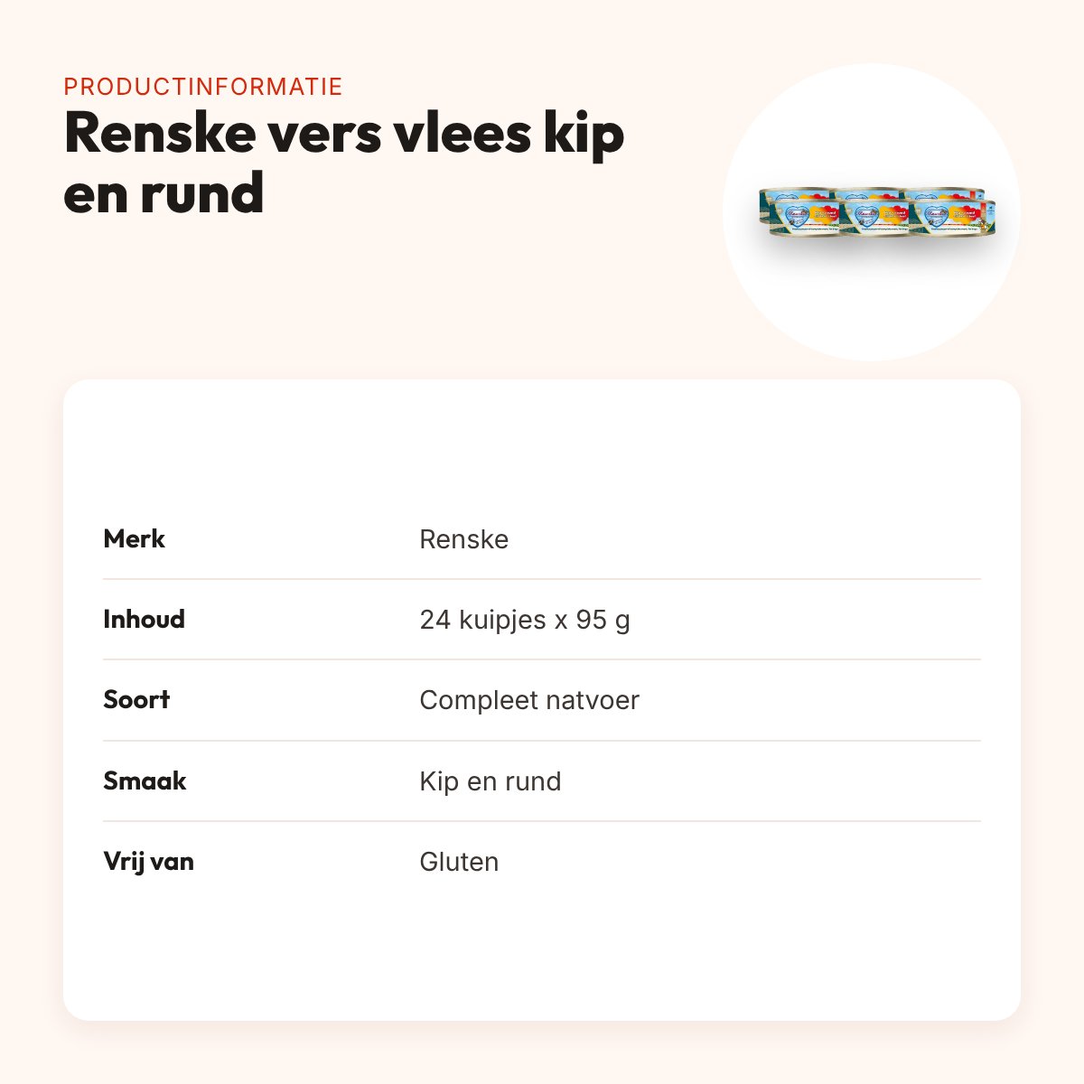 Renske hondenvoer vers vlees kip en rund 24 x 95 g – glutenvrij – productinformatie