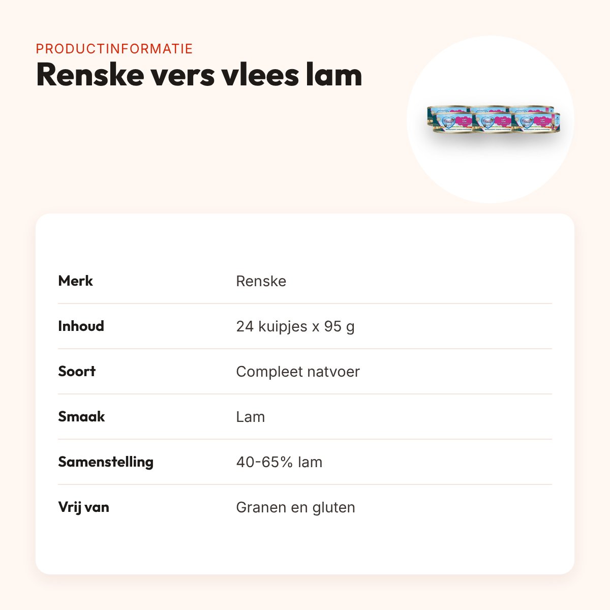Renske hondenvoer vers vlees lam 24 x 95 g – graanvrij – productinformatie