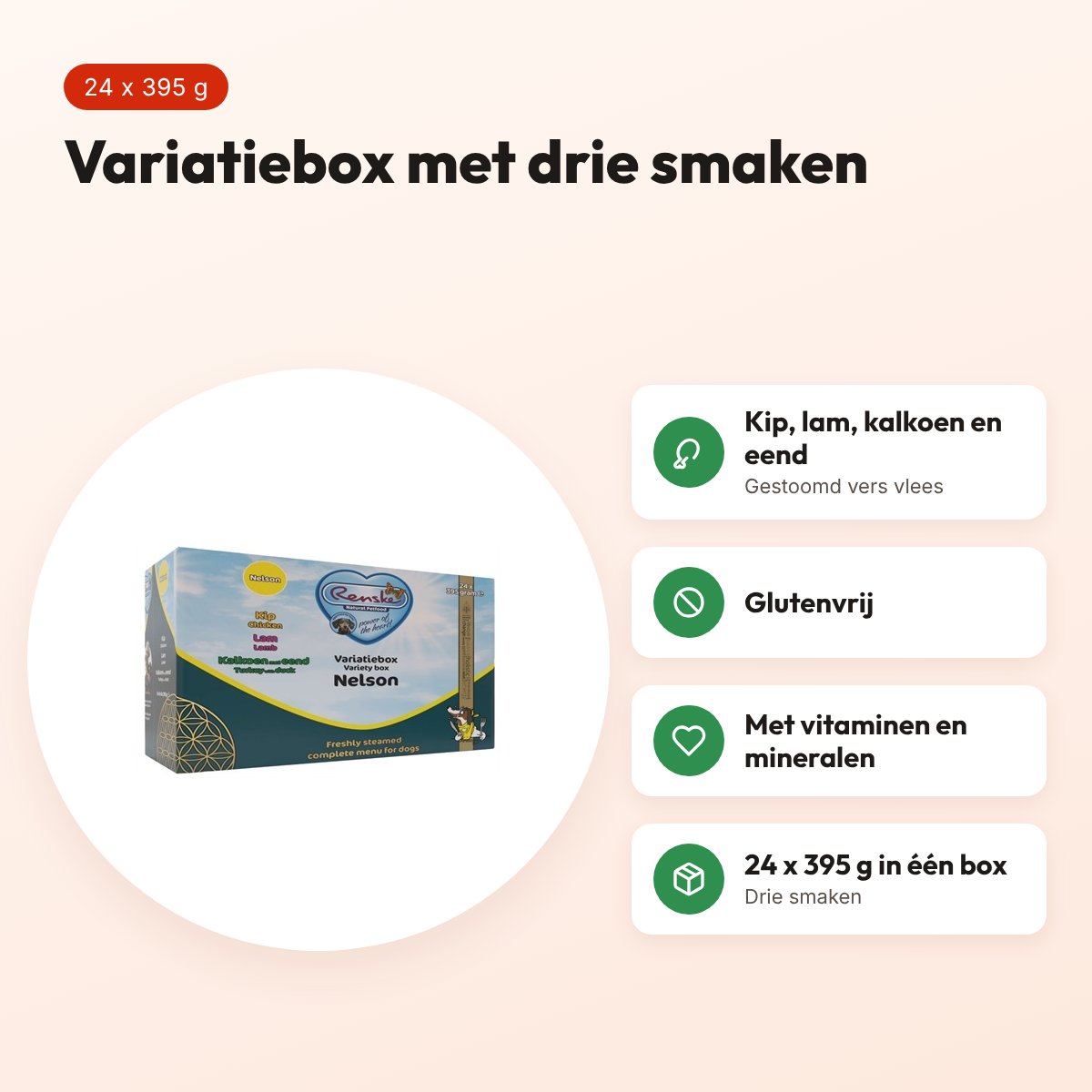 Renske hondenvoer vers vlees variatiebox Nelson 24 x 395 g – glutenvrij – voordelen