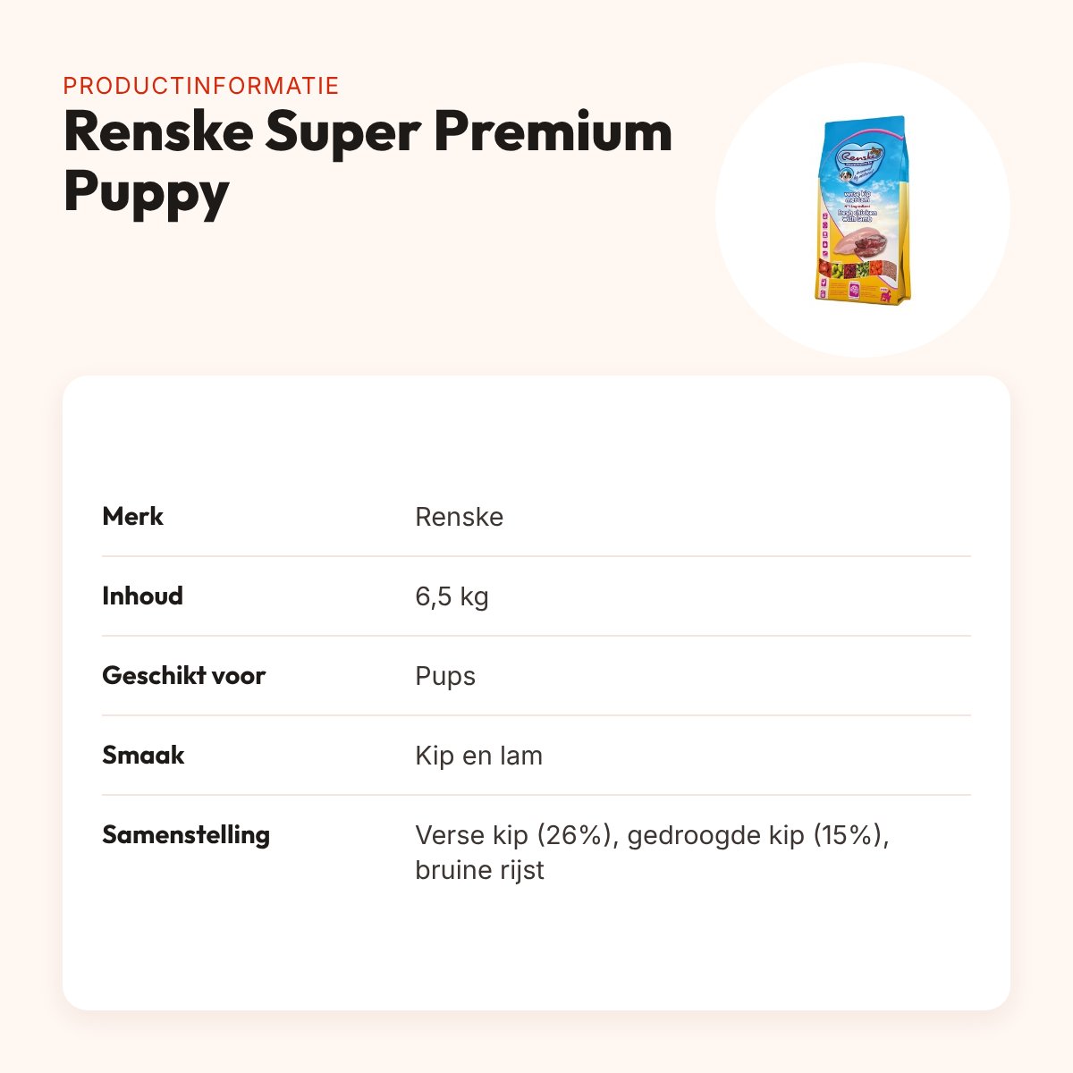 Renske puppyvoer Super Premium kip en lam 6,5 kg – productinformatie