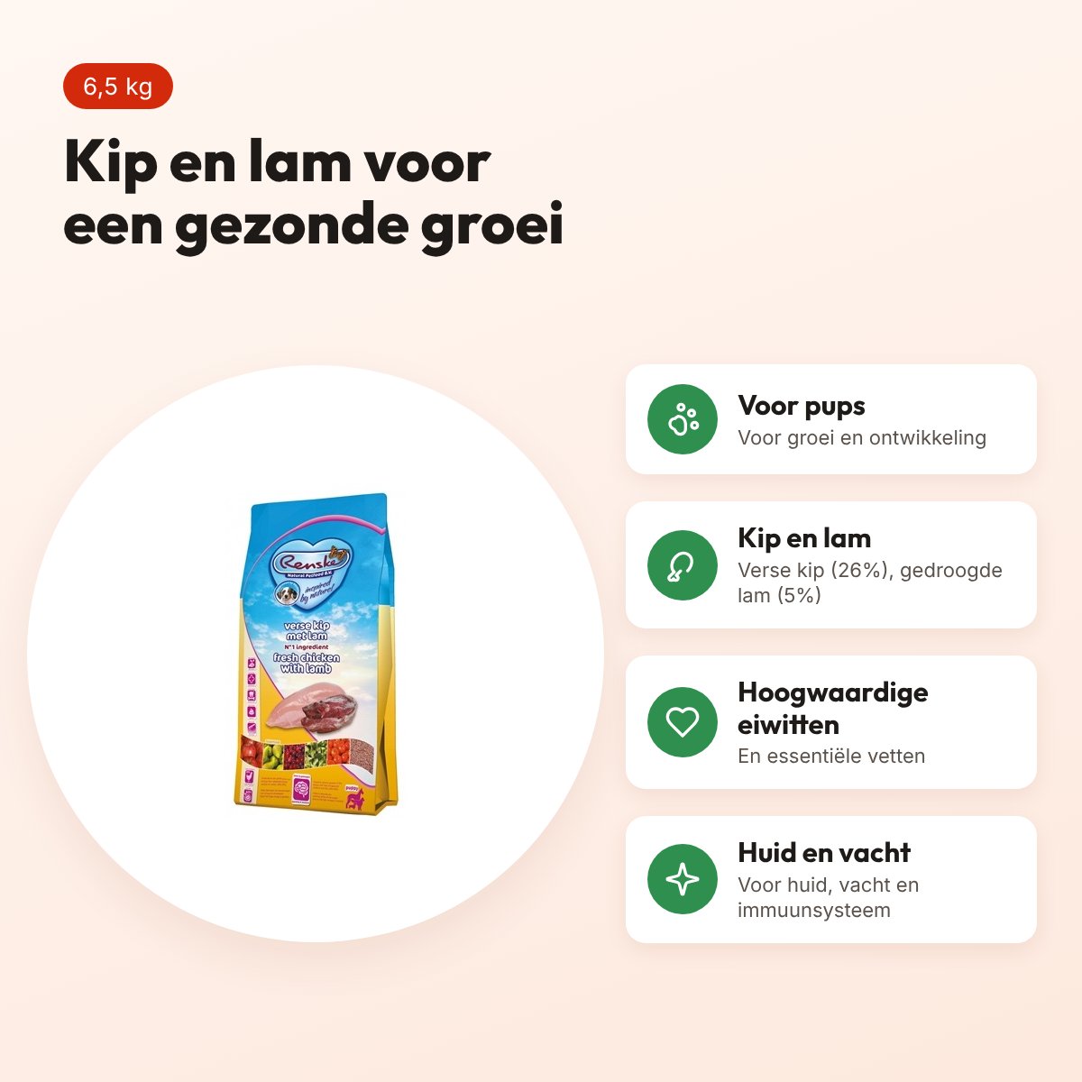 Renske puppyvoer Super Premium kip en lam 6,5 kg – voordelen