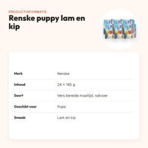 Renske puppyvoer vers bereide maaltijd lam en kip 24 x 185 g – productinformatie