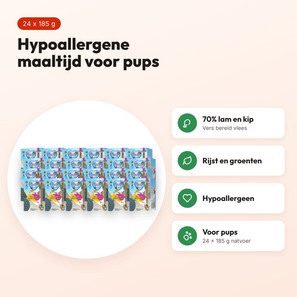 Renske puppyvoer vers bereide maaltijd lam en kip 24 x 185 g – voordelen