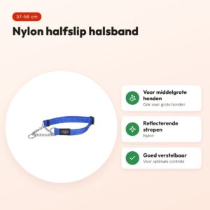 Rogz for Dogs Fanbelt halfslip halsband blauw 20 mm – maat L, 37-56 cm – voordelen