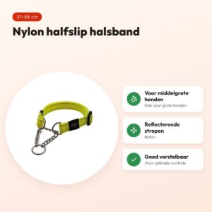 Rogz for Dogs Fanbelt halfslip halsband geel 20 mm – maat L, 37-56 cm – voordelen