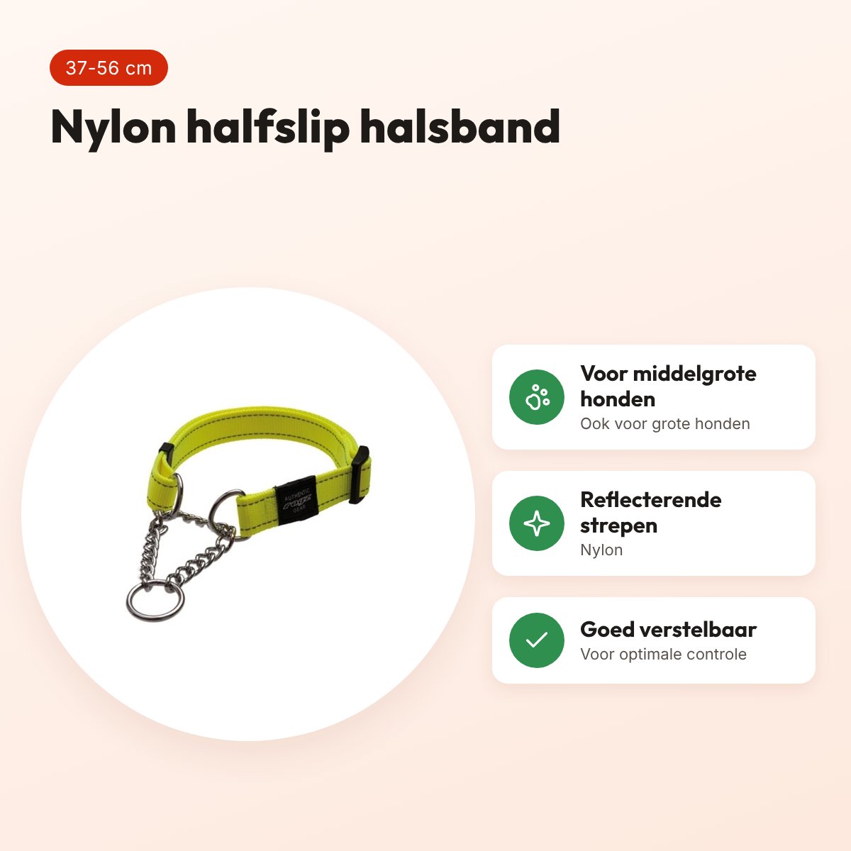 Rogz for Dogs Fanbelt halfslip halsband geel 20 mm – maat L, 37-56 cm – voordelen