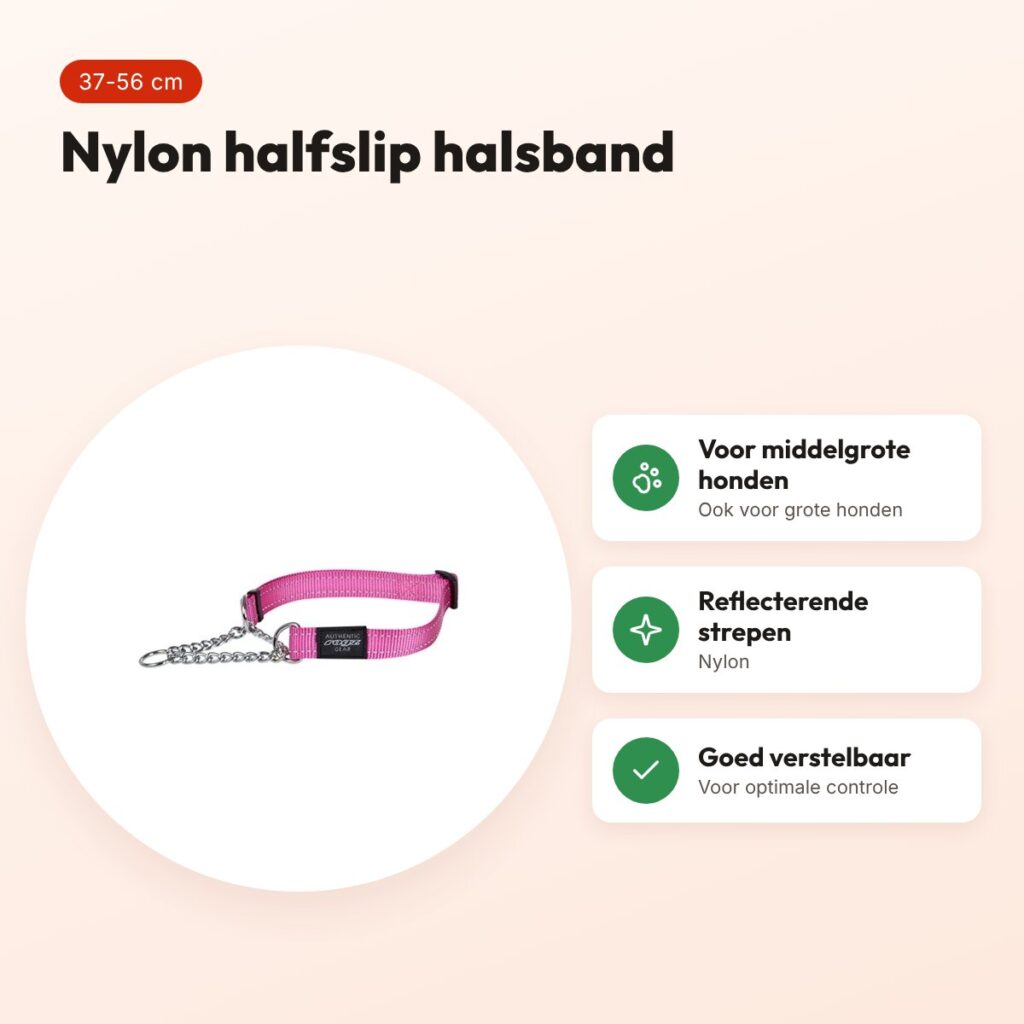 Rogz for Dogs Fanbelt halfslip halsband roze 20 mm – maat L, 37-56 cm – voordelen