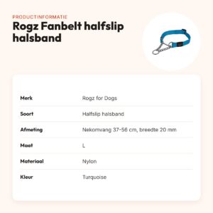 Rogz for Dogs Fanbelt halfslip halsband turquoise 20 mm – maat L, 37-56 cm – productinformatie