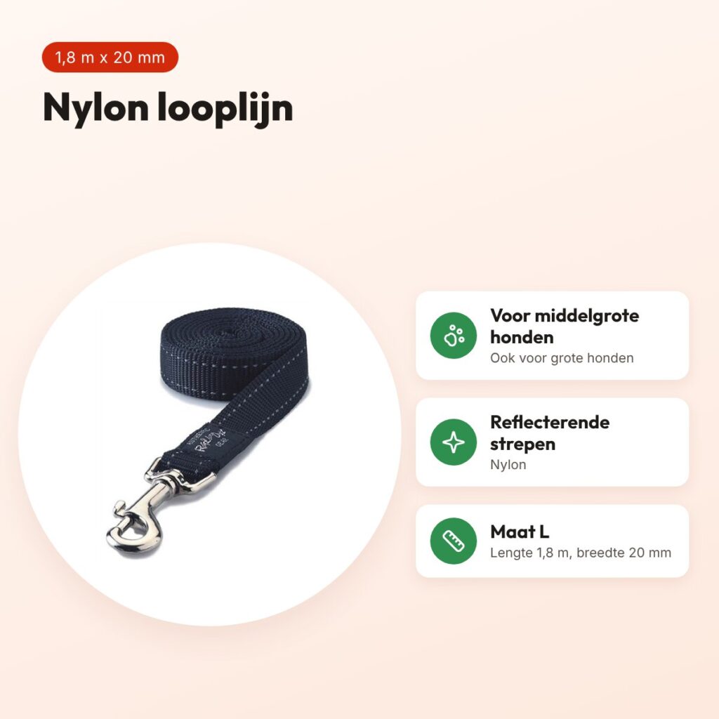 Rogz for Dogs Fanbelt looplijn zwart 20 mm x 1,8 m – reflecterend, maat L – voordelen
