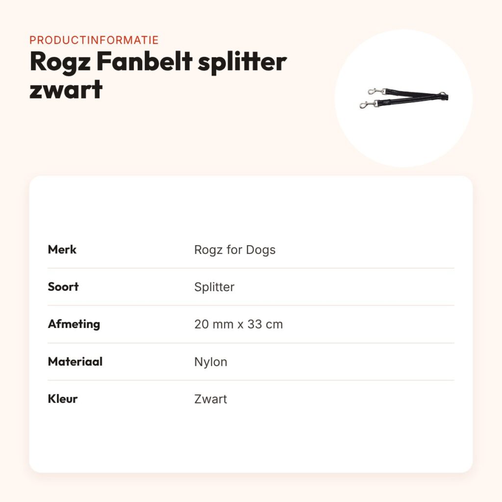 Rogz for Dogs Fanbelt splitter zwart 20 mm x 33 cm – reflecterend – productinformatie