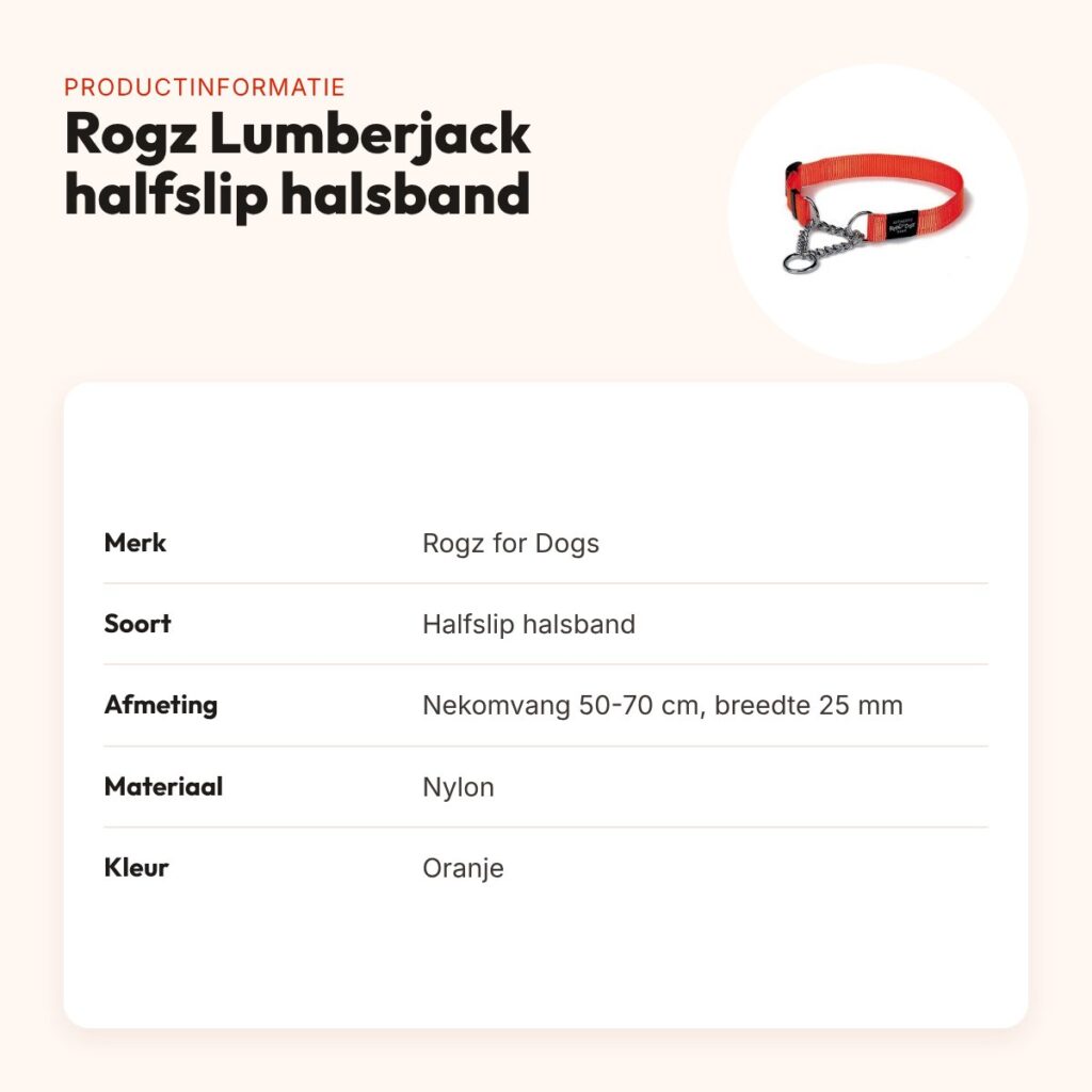 Rogz for Dogs Lumberjack halfslip halsband oranje 25 mm, 50-70 cm – productinformatie