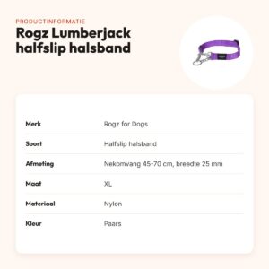 Rogz for Dogs Lumberjack halfslip halsband paars 25 mm – XL, 45-70 cm – productinformatie