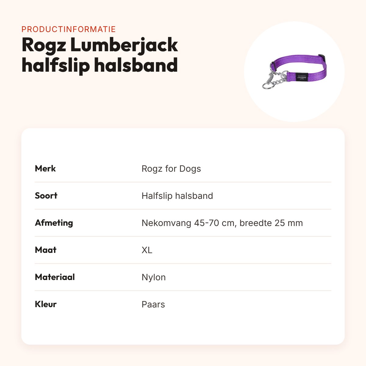 Rogz for Dogs Lumberjack halfslip halsband paars 25 mm – XL, 45-70 cm – productinformatie