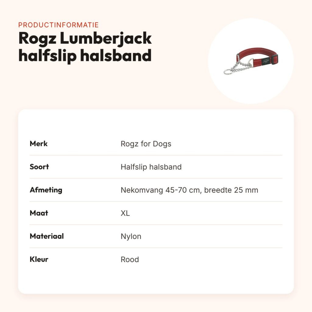 Rogz for Dogs Lumberjack halfslip halsband rood 25 mm – XL, 45-70 cm – productinformatie