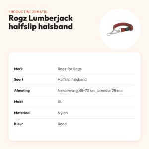 Rogz for Dogs Lumberjack halfslip halsband rood 25 mm – XL, 45-70 cm – productinformatie