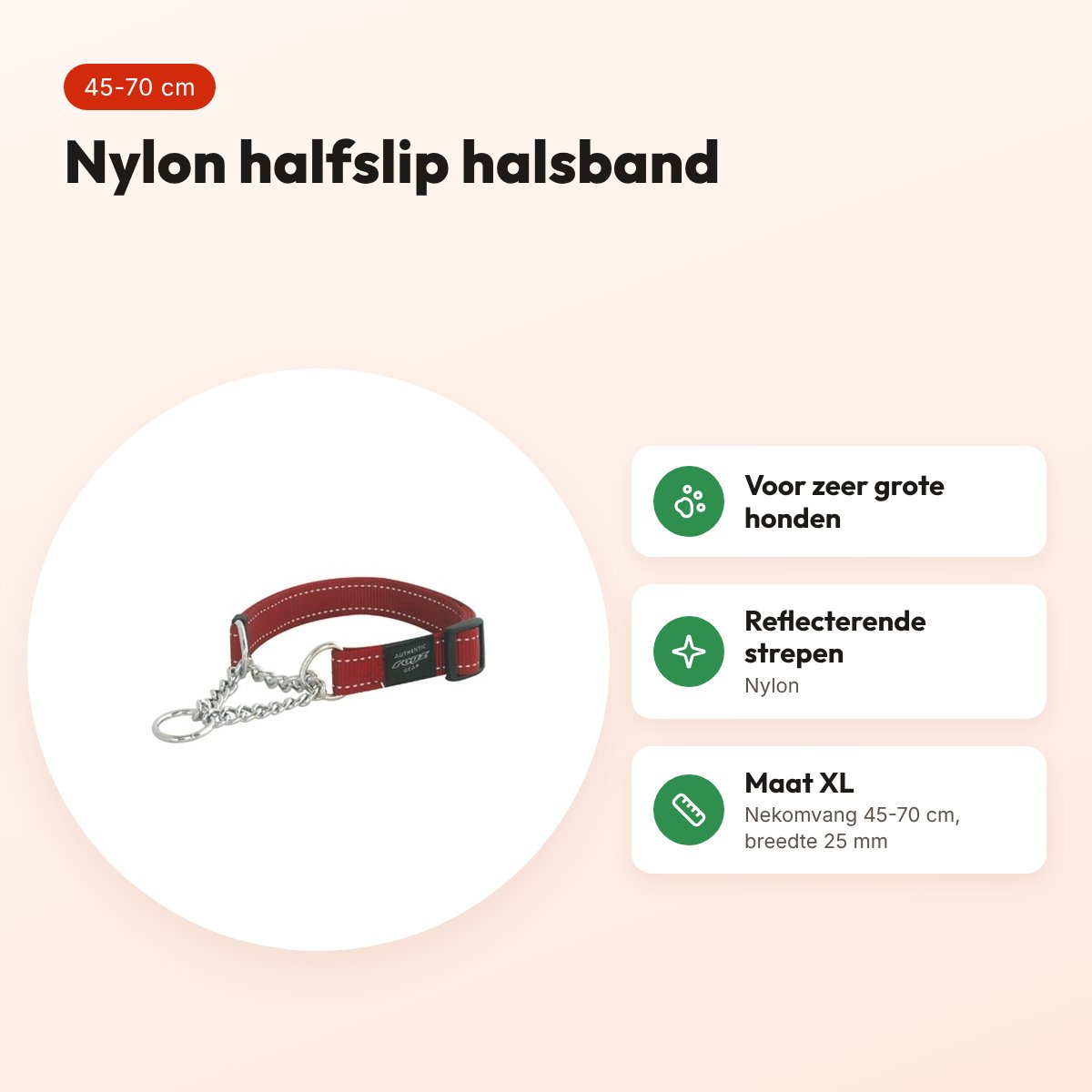 Rogz for Dogs Lumberjack halfslip halsband rood 25 mm – XL, 45-70 cm – voordelen