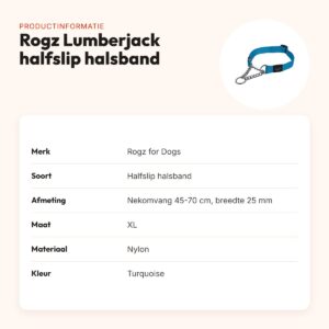 Rogz for Dogs Lumberjack halfslip halsband turquoise 25 mm – XL, 45-70 cm – productinformatie