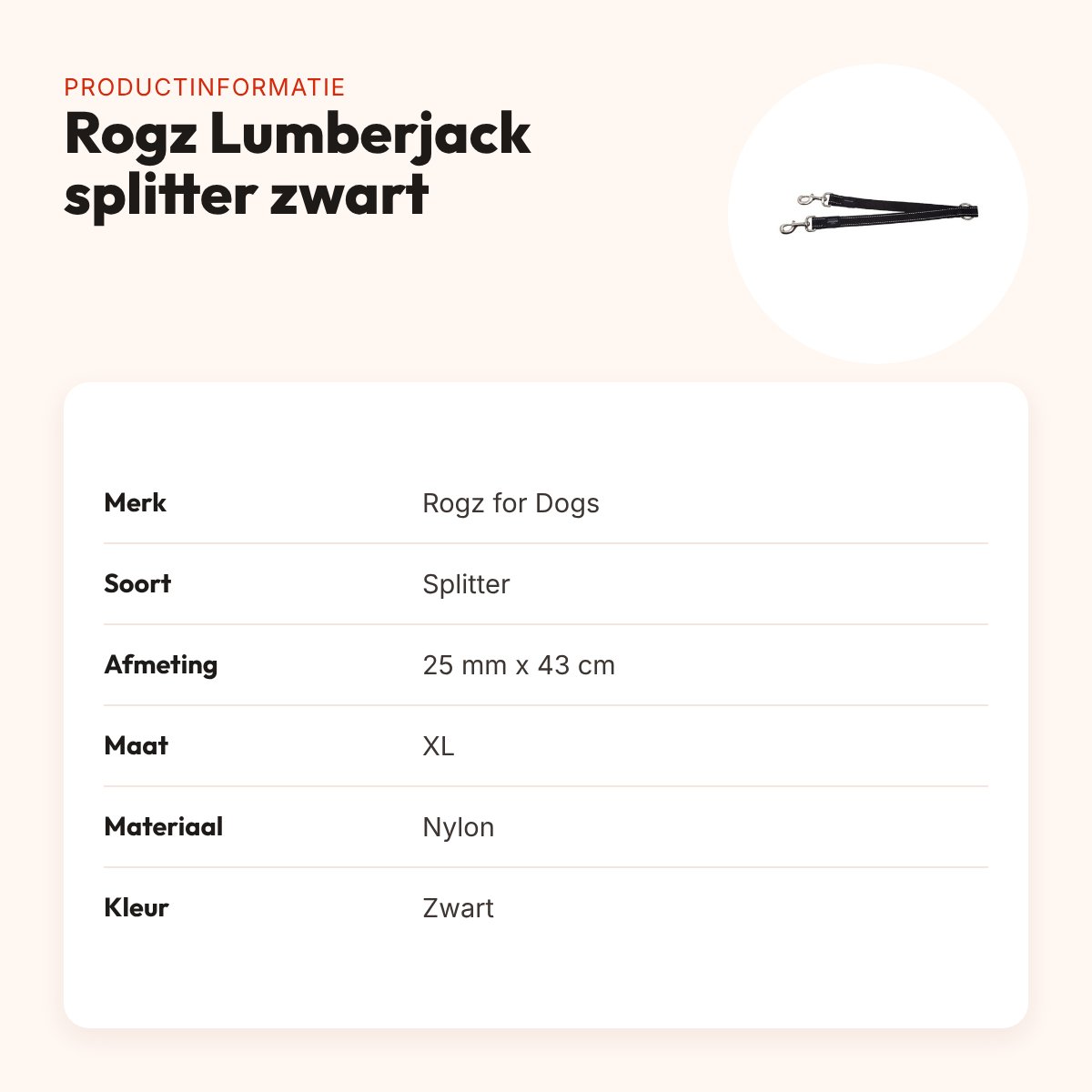 Rogz for Dogs Lumberjack splitter zwart 25 mm x 43 cm – maat XL – productinformatie