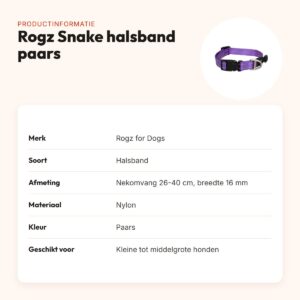 Rogz for Dogs Snake halsband paars 16 mm – nekomvang 26-40 cm – productinformatie