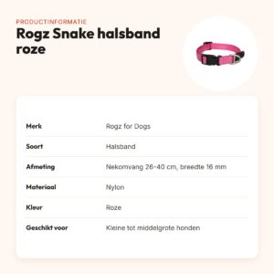 Rogz for Dogs Snake halsband roze 16 mm – maat 26-40 cm – productinformatie