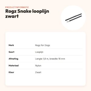 Rogz for Dogs Snake looplijn zwart 16 mm x 1,8 m – reflecterend – productinformatie