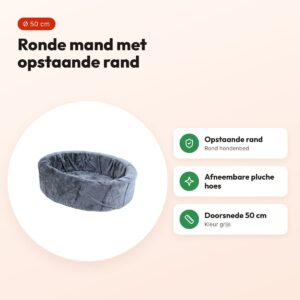 Ronde hondenmand grijs 50 cm – opstaande rand, afneembare pluche hoes – voordelen