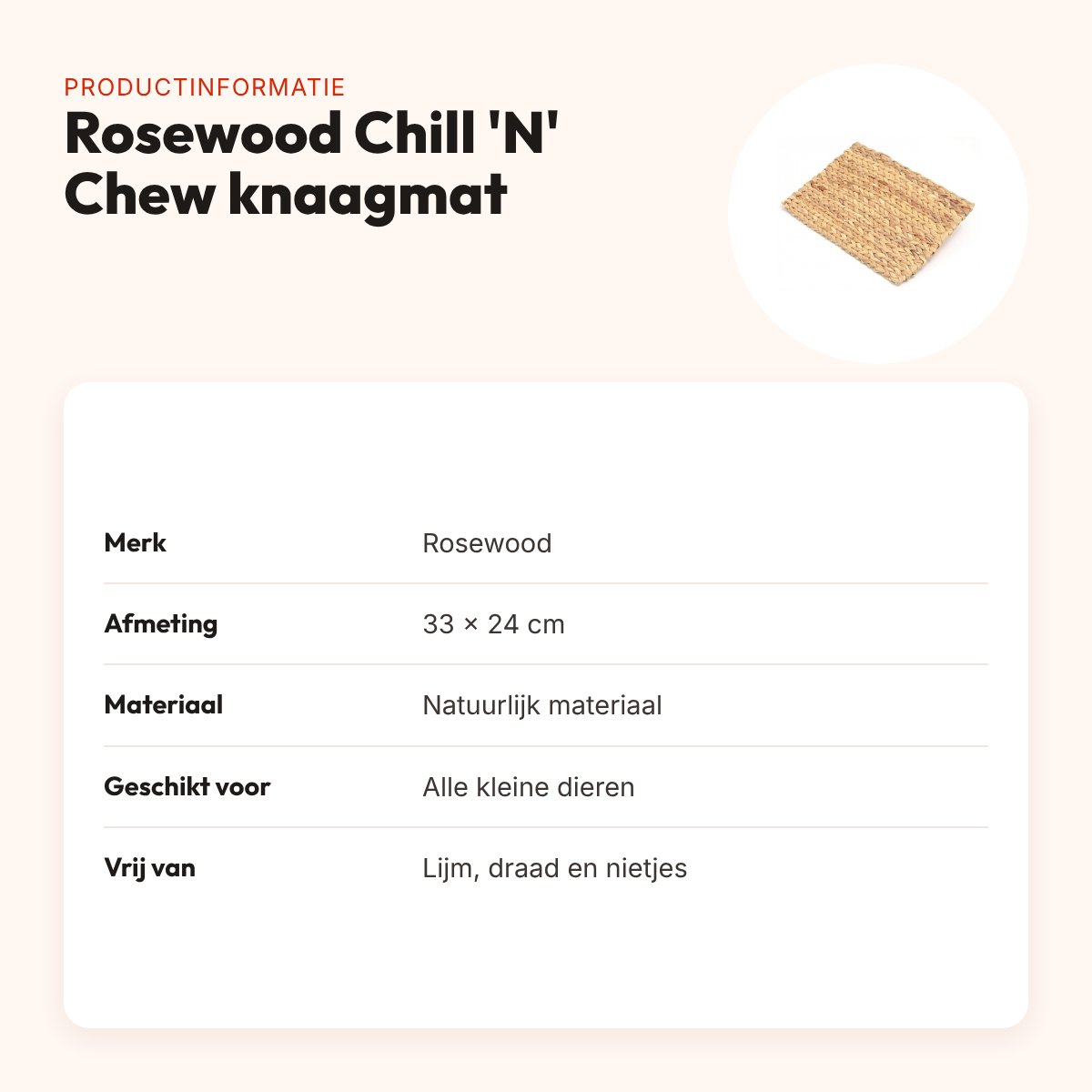 Rosewood Chill 'N' Chew knaagmat 33 x 24 cm – voor kleine dieren – productinformatie
