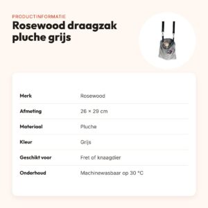 Rosewood draagzak voor fret of knaagdier pluche grijs 26 x 29 cm – productinformatie